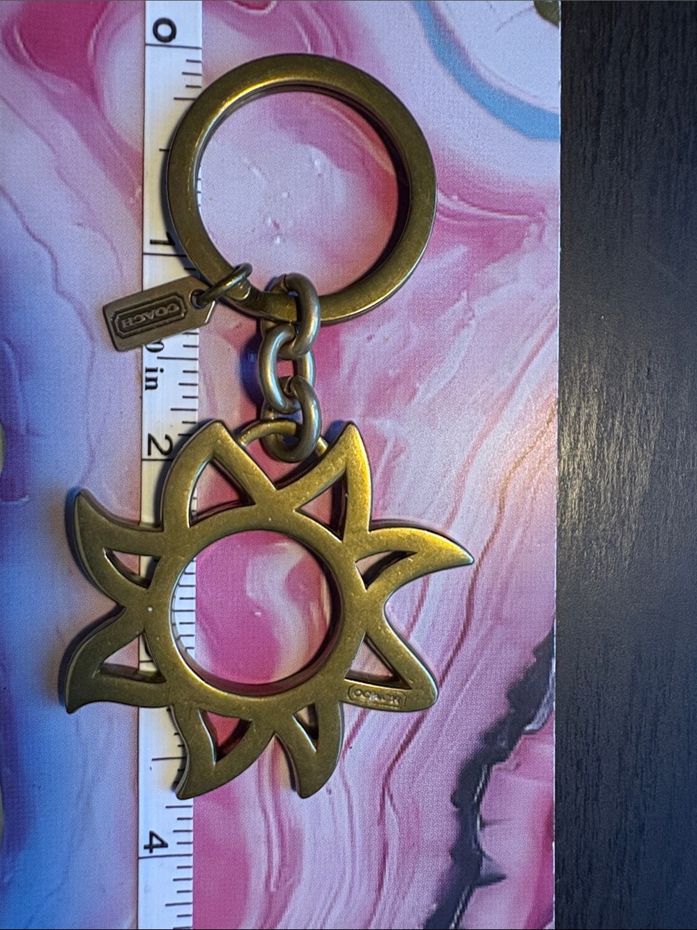 Coach Antique Brass Sunburst Sun Flower Keychain